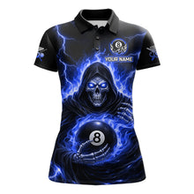 Load image into Gallery viewer, Blue Flames Grim Reaper Holding 8 Ball Pool Women Polo &amp; 1/4-Zip Shirt Personalized Billiard Gifts NYN2661