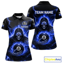 Load image into Gallery viewer, Blue Flames Grim Reaper Holding 8 Ball Pool Women Polo &amp; 1/4-Zip Shirt Personalized Billiard Gifts NYN2661
