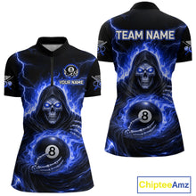 Load image into Gallery viewer, Blue Flames Grim Reaper Holding 8 Ball Pool Women Polo &amp; 1/4-Zip Shirt Personalized Billiard Gifts NYN2661