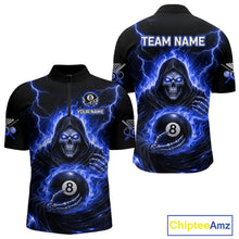 Load image into Gallery viewer, Blue Flames Grim Reaper Holding 8 Ball Pool Men Polo &amp; 1/4-Zip Shirt Personalized Billiard Gifts NYN2661