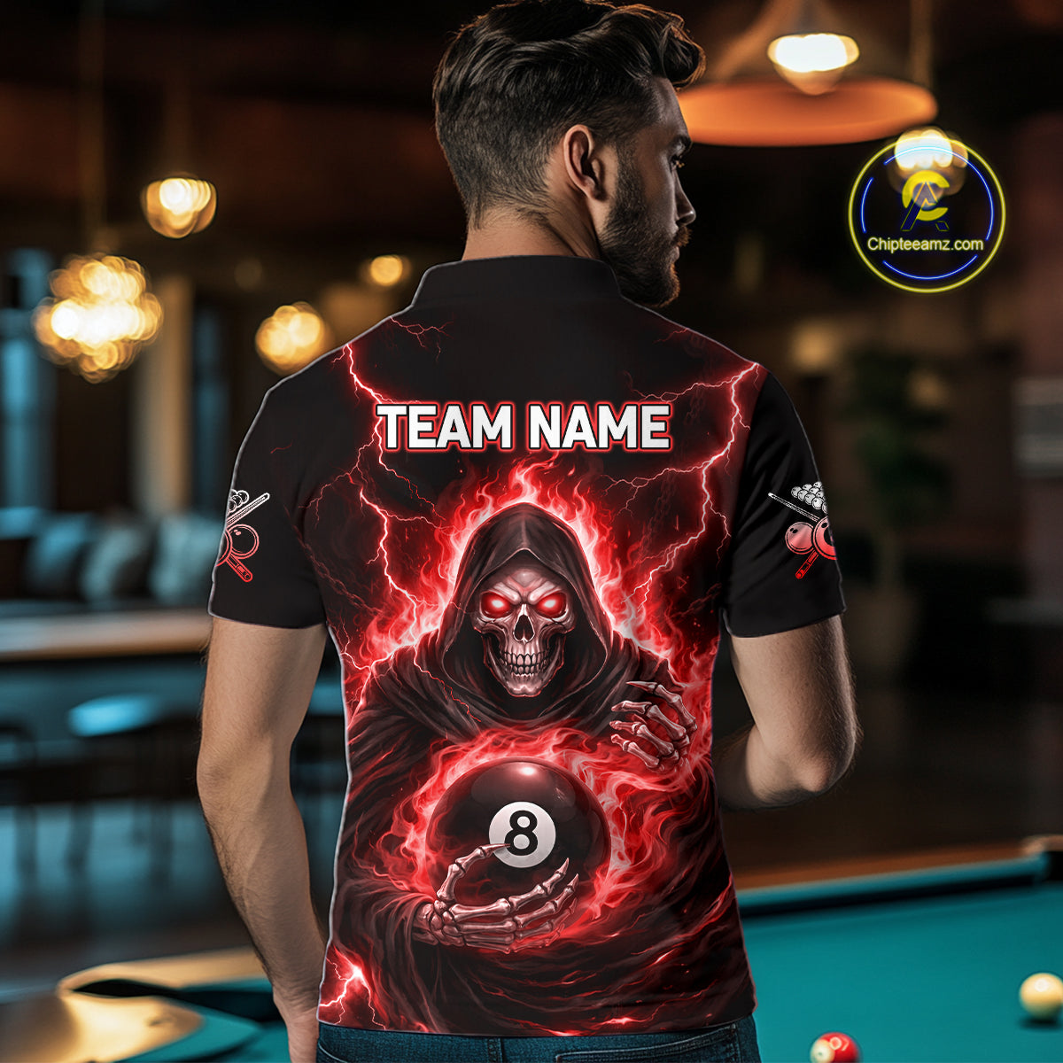 Red Flames Grim Reaper Holding 8 Ball Pool Men Polo & 1/4-Zip Shirt Personalized Billiard Gifts NYN2662