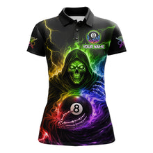 Load image into Gallery viewer, Colorful Flames Grim Reaper Holding 8 Ball Pool Women Polo &amp; 1/4-Zip Shirt Personalized Billiard Gifts NYN2663