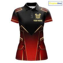 Load image into Gallery viewer, Black, Red And Gold Crown Dartboard Women Darts Polo &amp; 1/4-Zip Shirts Custom Darts Outfits Team Jersey NYN3035