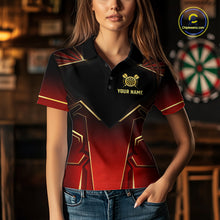 Load image into Gallery viewer, Black, Red And Gold Crown Dartboard Women Darts Polo &amp; 1/4-Zip Shirts Custom Darts Outfits Team Jersey NYN3035