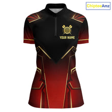 Load image into Gallery viewer, Black, Red And Gold Crown Dartboard Women Darts Polo &amp; 1/4-Zip Shirts Custom Darts Outfits Team Jersey NYN3035