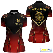 Load image into Gallery viewer, Black, Red And Gold Crown Dartboard Women Darts Polo &amp; 1/4-Zip Shirts Custom Darts Outfits Team Jersey NYN3035