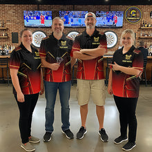 Load image into Gallery viewer, Black, Red And Gold Crown Dartboard Women Darts Polo &amp; 1/4-Zip Shirts Custom Darts Outfits Team Jersey NYN3035