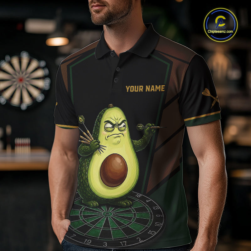 Angry Avocado Brown And Green Funny Darts Jersey For Men Custom Polo & 1/4 Zip Darts Team Shirts NYN3207