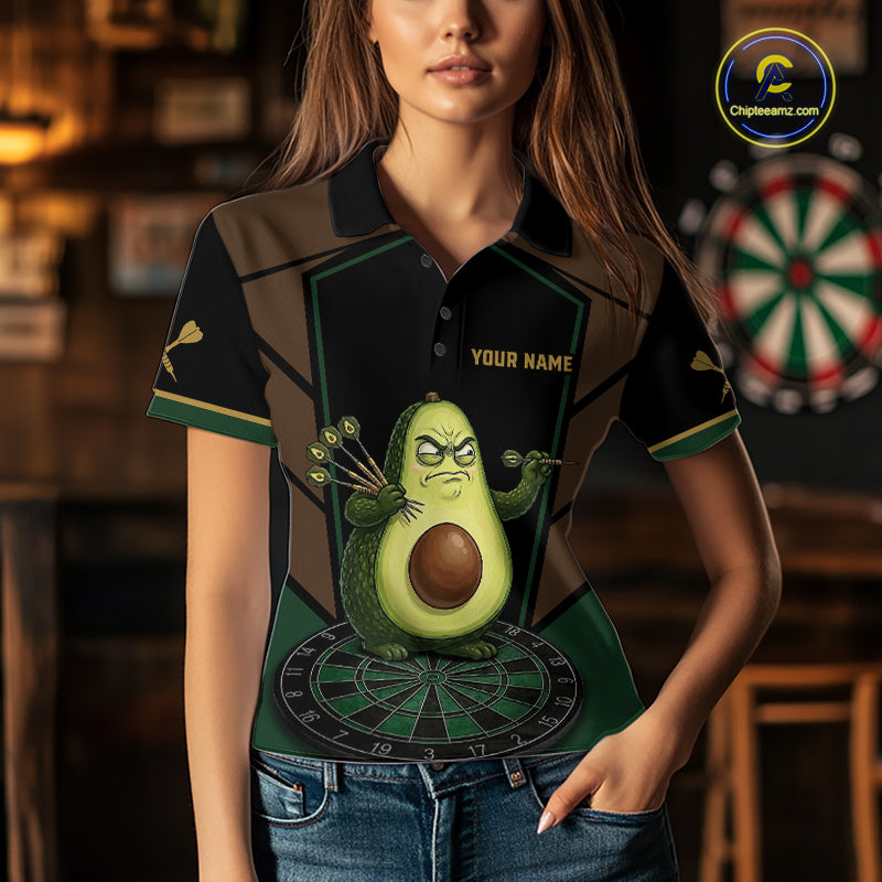 Angry Avocado Brown And Green Funny Darts Jersey For Women Custom Polo & 1/4 Zip Darts Team Shirts NYN3207