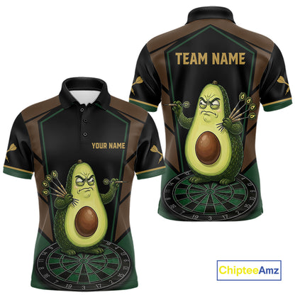 Angry Avocado Brown And Green Funny Darts Jersey For Men Custom Polo & 1/4 Zip Darts Team Shirts NYN3207