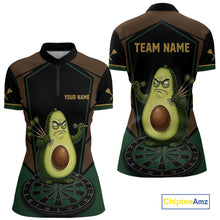 Load image into Gallery viewer, Angry Avocado Brown And Green Funny Darts Jersey For Women Custom Polo &amp; 1/4 Zip Darts Team Shirts NYN3207