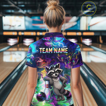 Load image into Gallery viewer, Funny Raccoon Neon Colorful Bowling Polo Quarter-Zip Shirt For Women Custom Bowling Tournament Jersey NYN3747