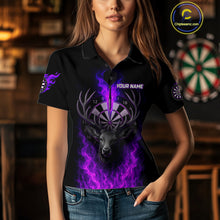 Load image into Gallery viewer, Custom Purple Flames Dartboard Deer Funny Dart Women Polo Shirt Dart Team Jerseys NYN1632