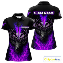 Load image into Gallery viewer, Custom Purple Flames Dartboard Deer Funny Dart Women Polo Shirt Dart Team Jerseys NYN1632