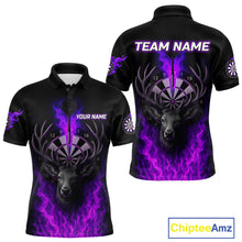 Load image into Gallery viewer, Custom Purple Flames Dartboard Deer Funny Dart Men Polo Shirt Dart Team Jerseys NYN1632