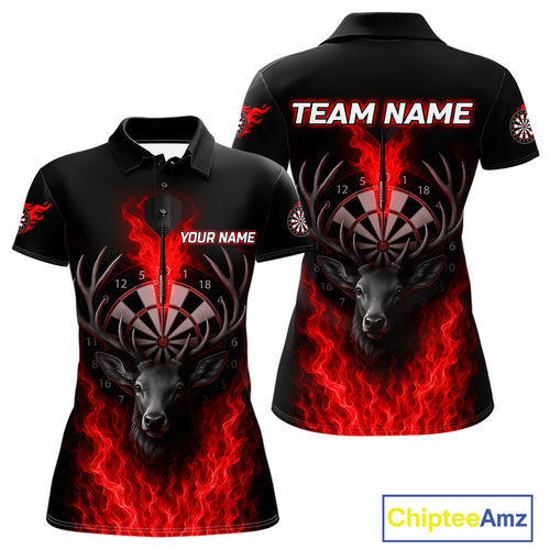 Custom Red Flames Dartboard Deer Funny Dart Women Polo Shirt Dart Team Jerseys NYN1633