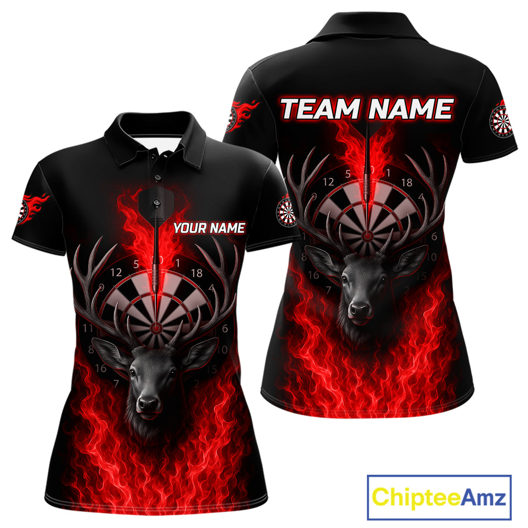 Custom Red Flames Dartboard Deer Funny Dart Women Polo Shirt Dart Team Jerseys NYN1633