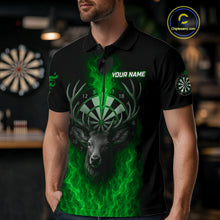 Load image into Gallery viewer, Custom Green Flames Dartboard Deer Funny Dart Men Polo Shirt Dart Team Jerseys NYN1634