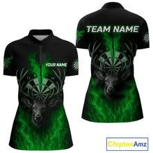 Load image into Gallery viewer, Custom Green Flames Dartboard Deer Funny Dart Women 1/4-Zip Shirt Dart Team Jerseys NYN1634
