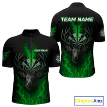 Load image into Gallery viewer, Custom Green Flames Dartboard Deer Funny Dart Men 1/4-Zip Shirt Dart Team Jerseys NYN1634
