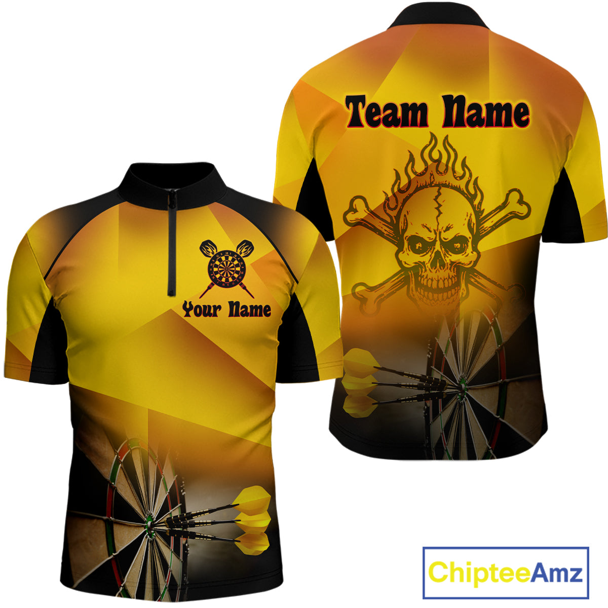Men's Personalized Dart Shirts With Fire Skull And Yellow Darts Theme NYN0256