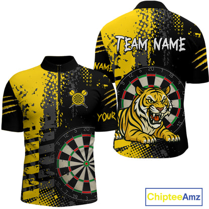 Men's Custom Darts Shirt With Fierce Tiger And Yellow Grunge Splatter NYN0258
