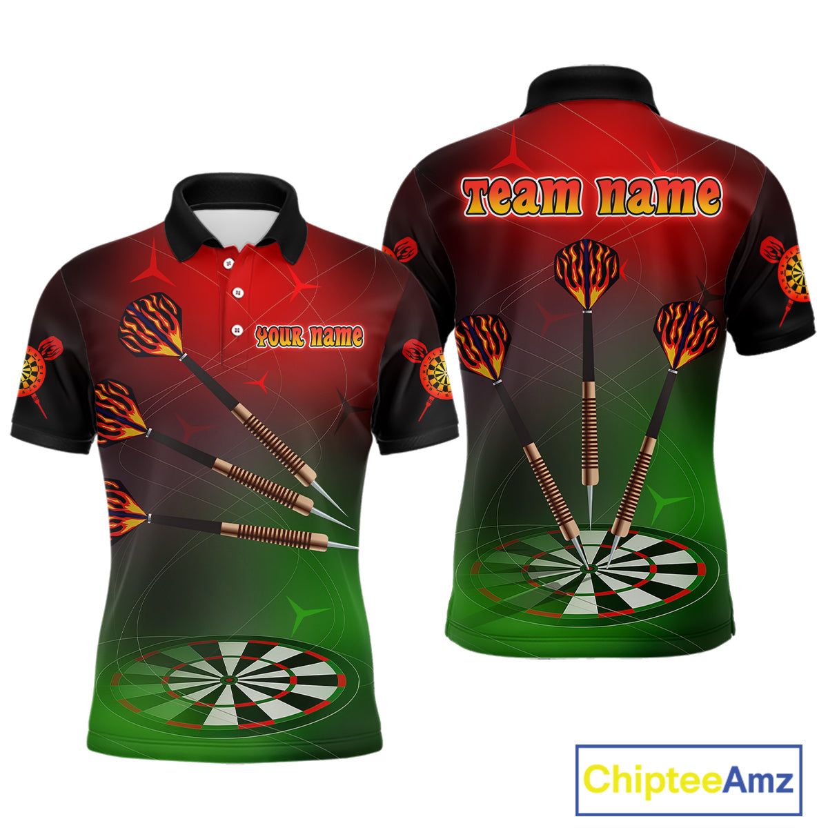 Men’s Personalized Darts Shirts With Multi-Color Dartboard And Flame Dart Arrows NYN0260