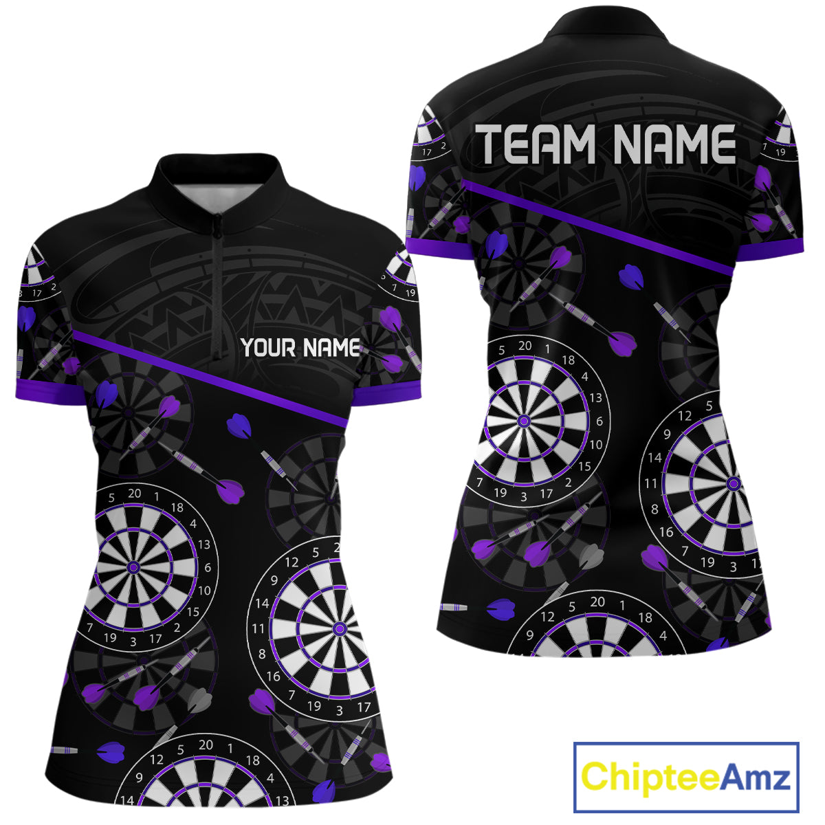 Women's Custom Darts Shirt With Purple-Black Dartboard And Arrows Pattern NYN0264