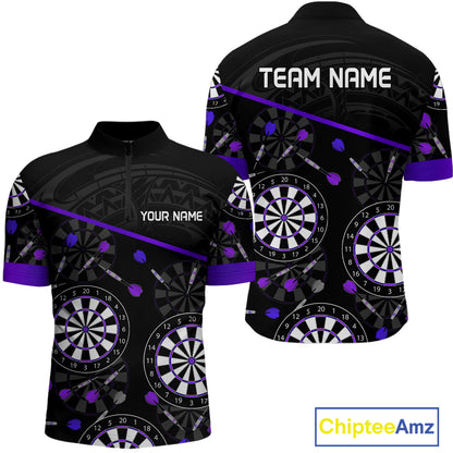 Men's Custom Darts Shirt With Purple-Black Dartboard And Arrows Pattern NYN0264