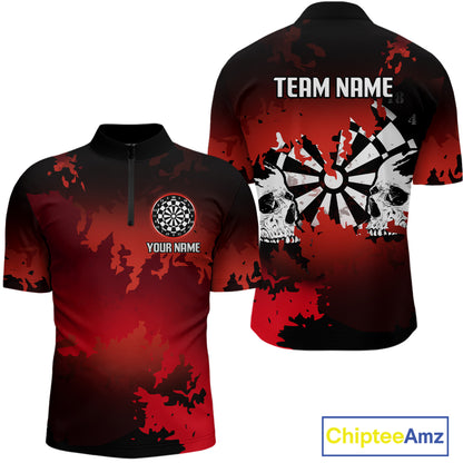 Men's Custom Darts Shirt With Grunge Red Camo Broken Dartboard & Skull Art NYN0269
