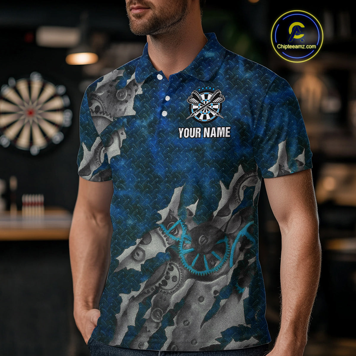 Grunge Dartboard Tear Men's Darts Shirt Polo Jersey Custom Name For Players NYN0736