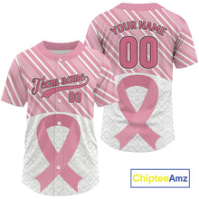 Load image into Gallery viewer, Custom White-Pink Ribbon Baseball Jerseys For Men Breast Cancer Awareness Baseball Shirt NYN1384