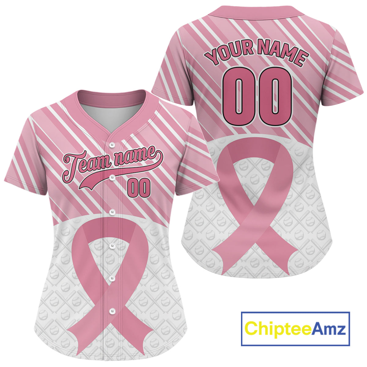 Custom White-Pink Ribbon Baseball Jerseys For Women Breast Cancer Awareness Baseball Shirt NYN1384