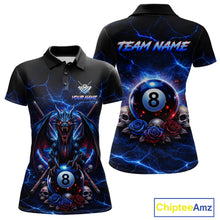 Load image into Gallery viewer, Custom Dragon Roses 8 Ball Billiard Pool Shirt For Women Thunder Blue Red Skull Team Billiard Jersey NYN3068