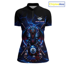 Load image into Gallery viewer, Custom Dragon Roses 8 Ball Billiard Pool Shirt For Women Thunder Blue Red Skull Team Billiard Jersey NYN3068