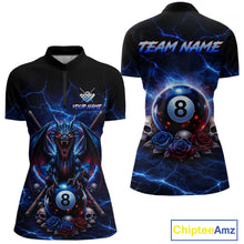 Load image into Gallery viewer, Custom Dragon Roses 8 Ball Billiard Pool Shirt For Women Thunder Blue Red Skull Team Billiard Jersey NYN3068