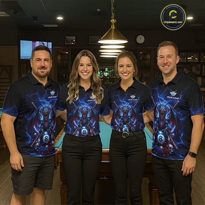 Custom Dragon Roses 8 Ball Billiard Pool Shirt For Women Thunder Blue Red Skull Team Billiard Jersey NYN3068