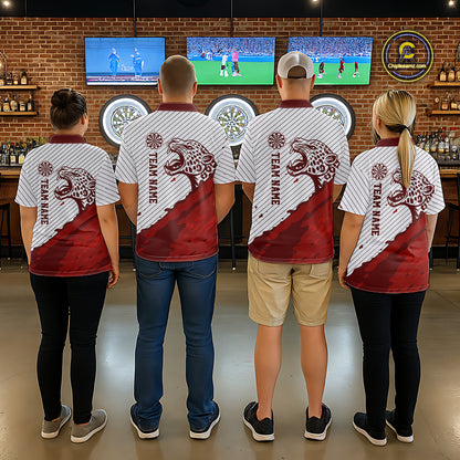 Personalized White And Red Striped Leopard Darts Polo Shirts For Men Dart Team Jerseys NYN2197