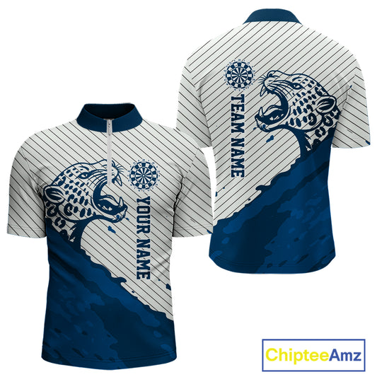 Personalized White And Blue Striped Leopard Darts Quarter-Zip Shirts For Men Dart Team Jerseys NYN2198