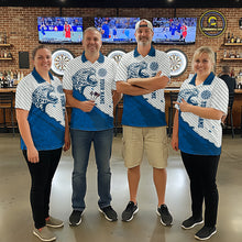 Load image into Gallery viewer, Personalized White And Blue Striped Leopard Darts Polo Shirts For Men Dart Team Jerseys NYN2198