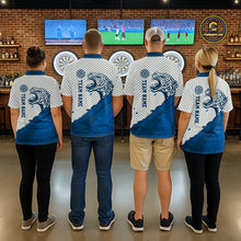 Load image into Gallery viewer, Personalized White And Blue Striped Leopard Darts Polo Shirts For Men Dart Team Jerseys NYN2198