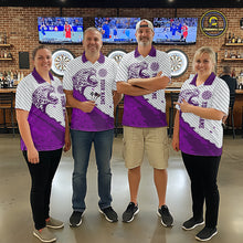 Load image into Gallery viewer, Personalized White And Purple Striped Leopard Darts Quarter-Zip Shirts For Men Dart Team Jerseys NYN2199