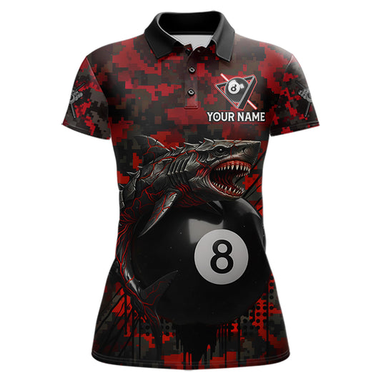 Horror Shark Play Pool 8 Ball Women's Billiard Team Shirt Custom Red Camouflage Billiard Attire NYN2499