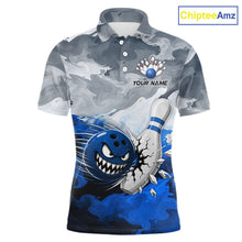 Load image into Gallery viewer, White Blue Funny Cracked Pins &amp; Ball Bowling Shirt For Men Custom Outfit Team Bowling Jersey NYN3234