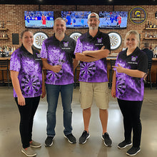 Load image into Gallery viewer, Custom Smoke Purple Fire Flaming Dart Arrow Men Darts Quarter-Zip League Shirts Dart Team Jerseys NYN2214