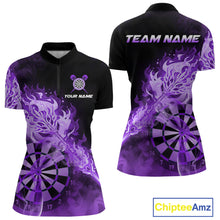 Load image into Gallery viewer, Custom Smoke Purple Fire Flaming Dart Arrow Women Darts Quarter-Zip League Shirts Dart Team Jerseys NYN2214