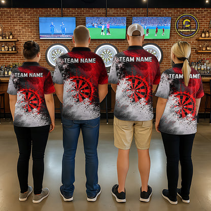 Custom Grey & Red Grunge Paint Dartboard Darts Polo Shirt For Men Outfit Dart Team Jerseys NYN2509