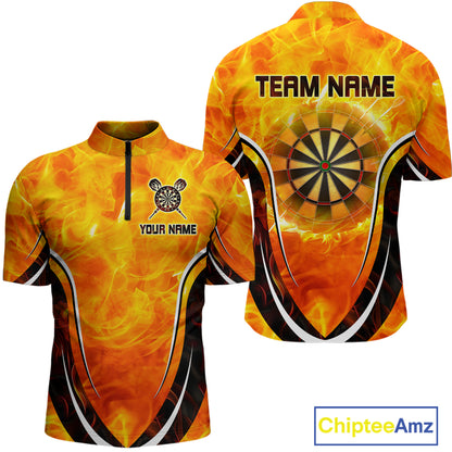 Men's Custom Darts Team Shirts With Explosive Flame Dartboard And Geometric Shapes NYN0298