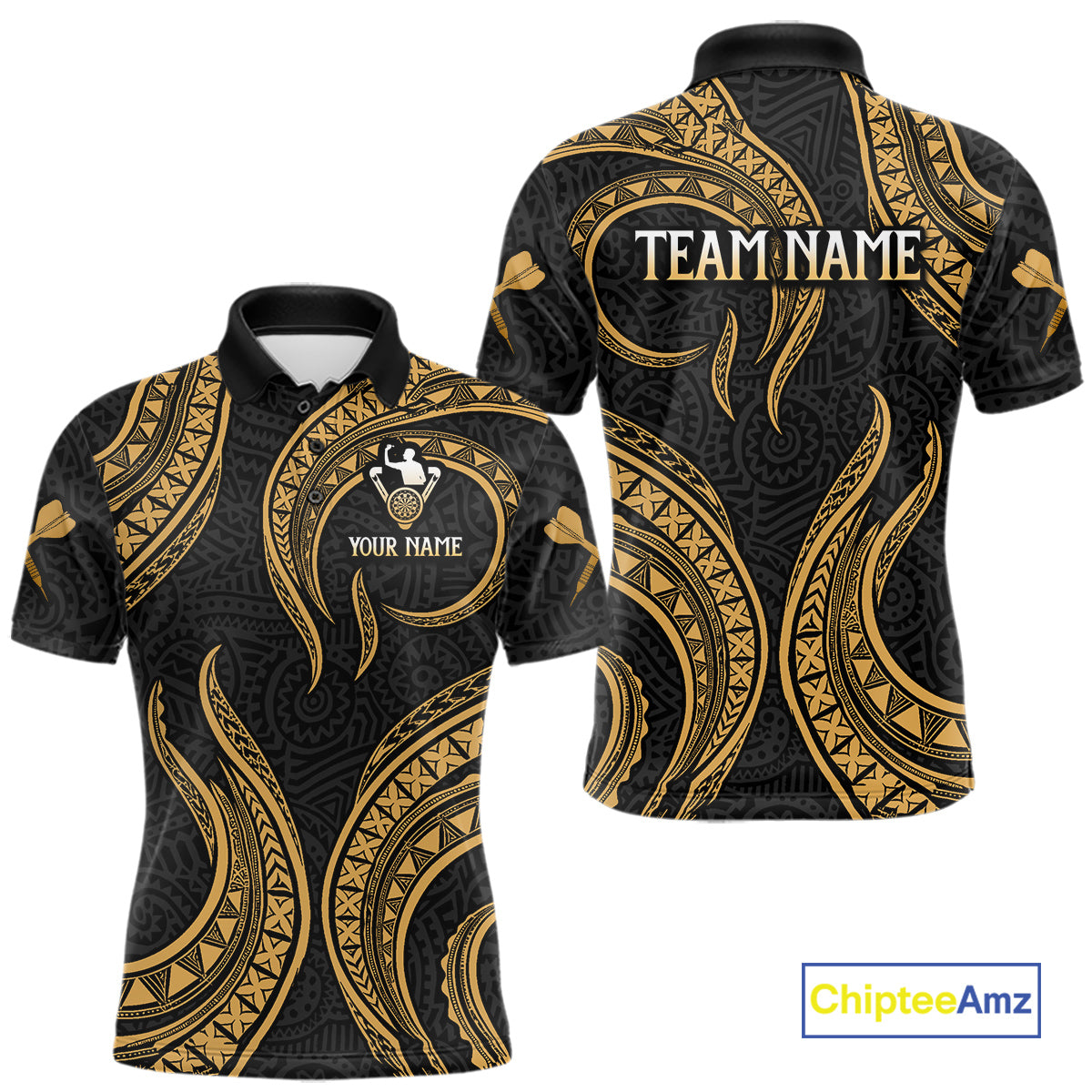 Black And Gold Tribal Human Play Dartboard Darts Polo Shirt Personalized Dart Jerseys For Men NYN2518