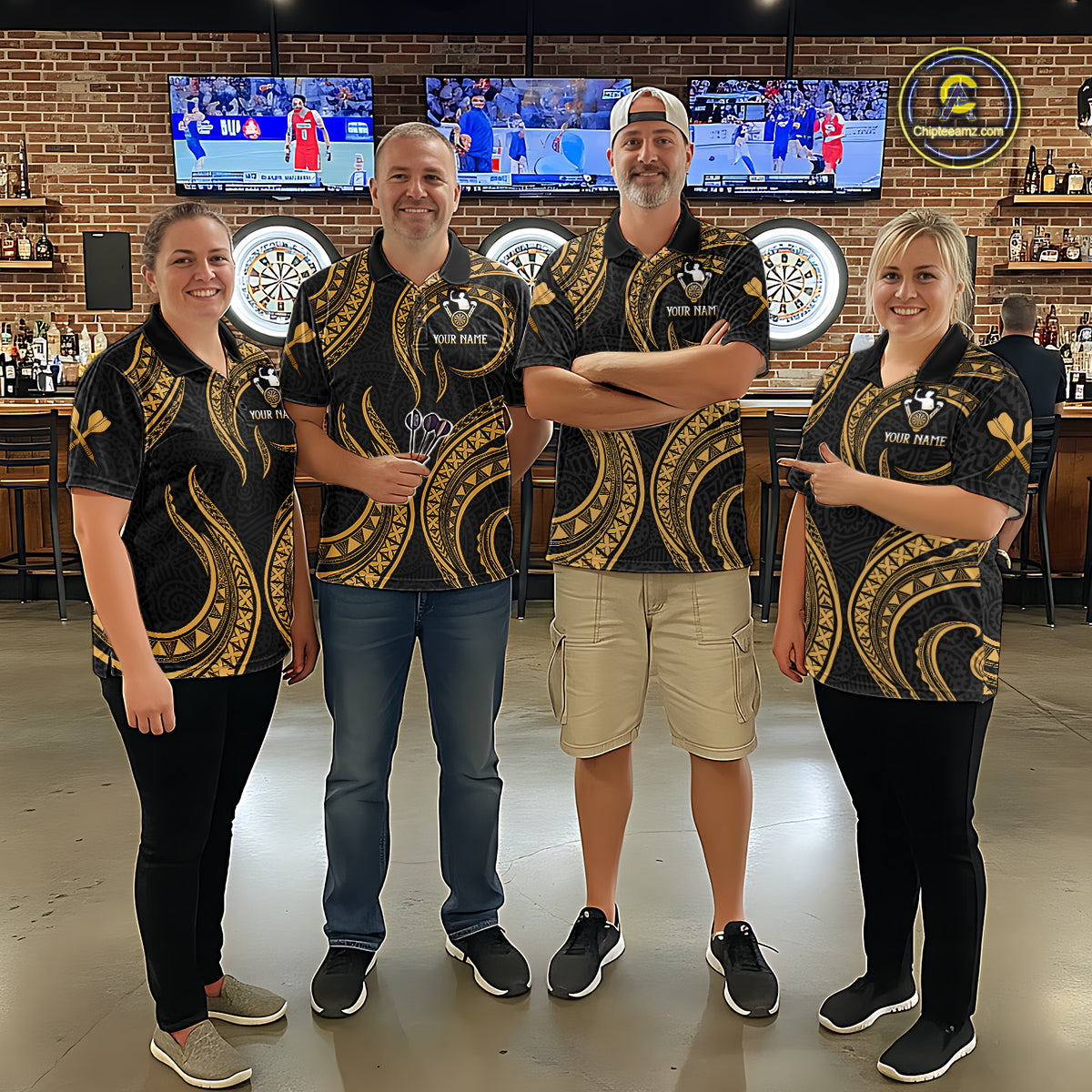 Black And Gold Tribal Human Play Dartboard Darts Polo Shirt Personalized Dart Jerseys For Women NYN2518